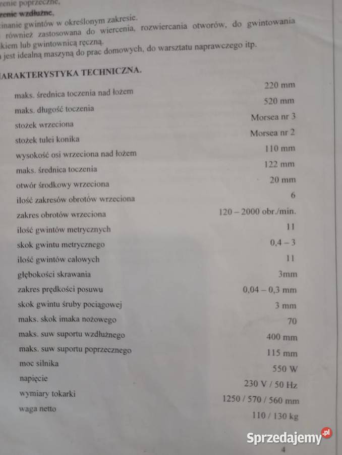 Tokarka stołowa LD 550 Nowy Sącz sprzedam