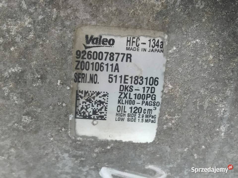 SPRĘŻARKA KLIMATYZACJI 926007877R 20 DCI Renault Rok produkcji 2010