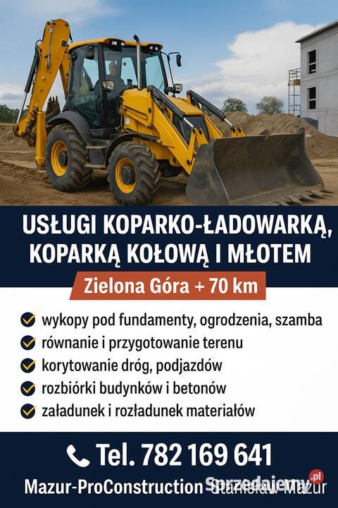 Usługi koparkoładowarką młot koparka kołowa z Zielona Góra