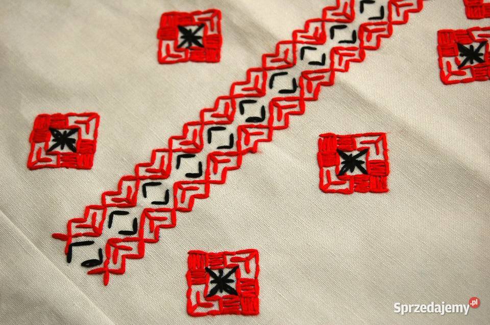 Fartuch bawełniany ręcznie szyty haftowany folk Lublin