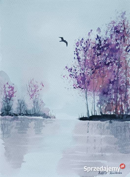 Akwarela Akwarelka Obraz pt Wodą 18 x 24 Łódź