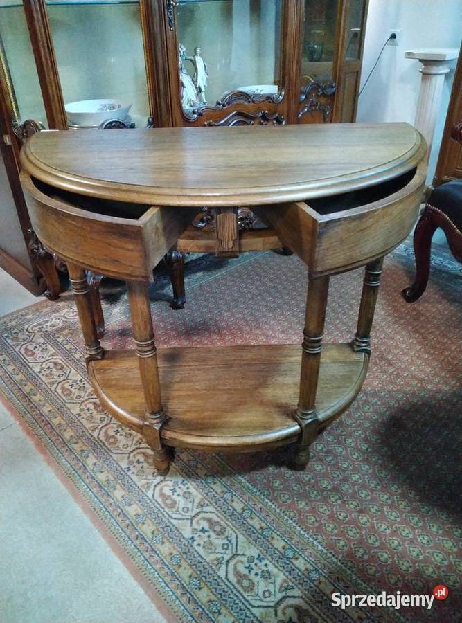 Konsola przyścienna dębowa półokrągła stolik podlaskie