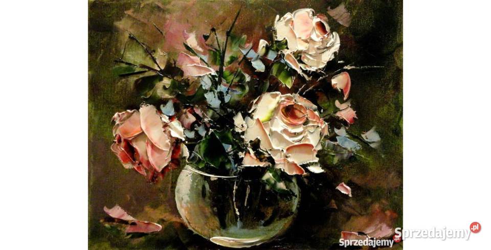 Obraz olejny 30x24 kwiaty róże mazowieckie Warszawa