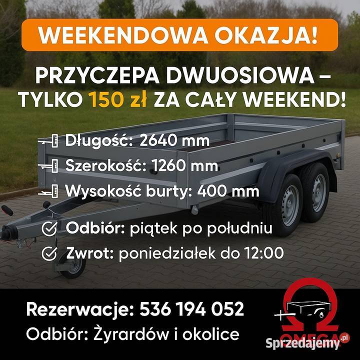 Przyczepka 2osiowa wynajem plandeka DMC 750 kat Żyrardów