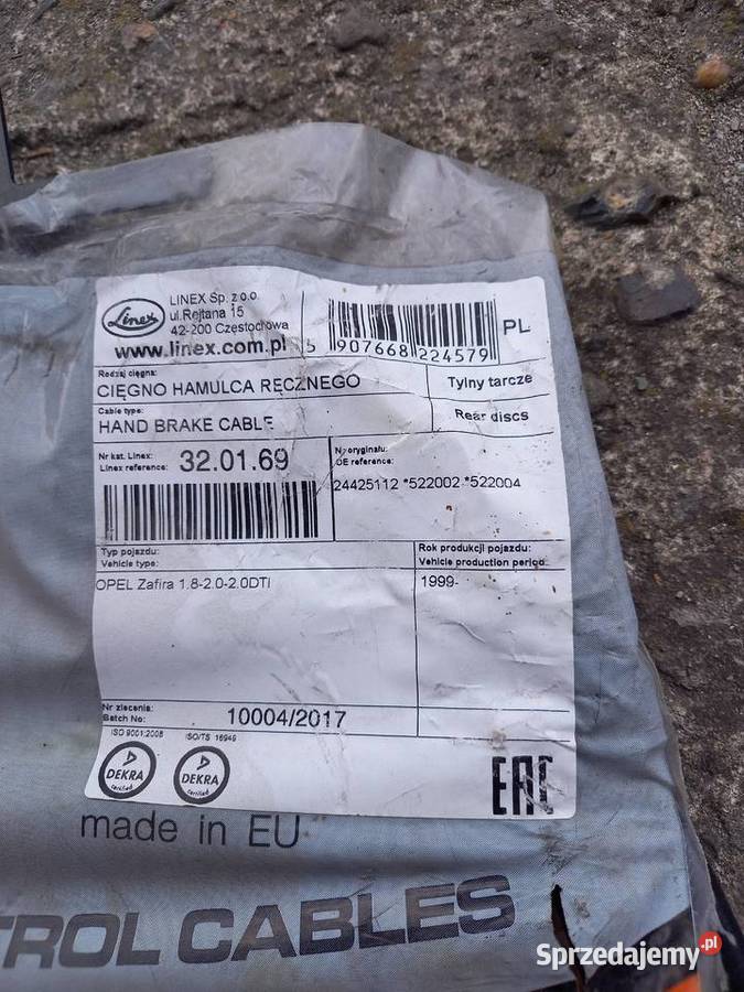 Linka hamulca ręcznego Opel Zafira A tarcze tył małopolskie Proszowice
