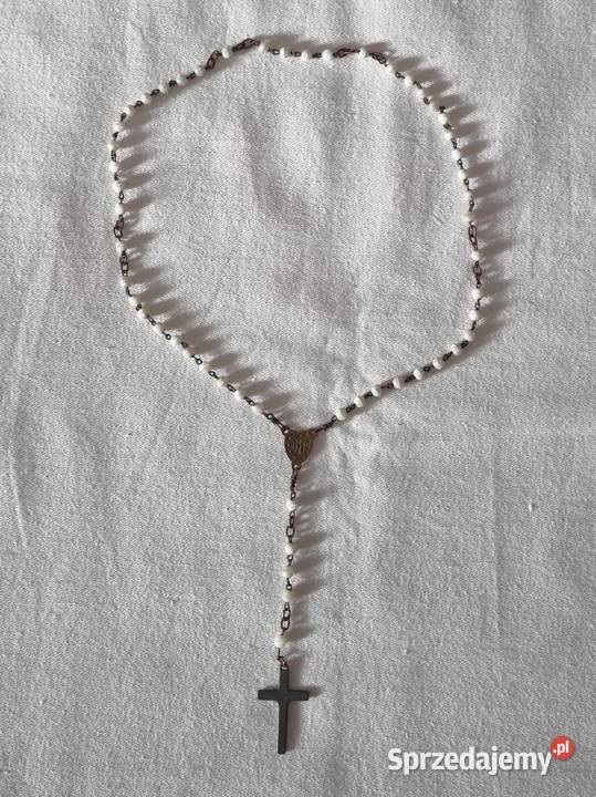 Różaniec z białych plastikowych koralików Warszawa