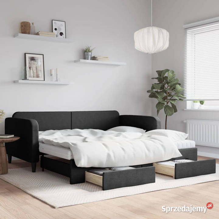 Sofa rozsuwana z szufladami czarna 100x200 mazowieckie Warszawa