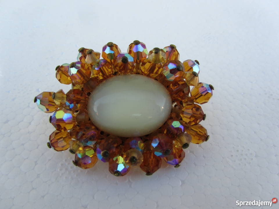 Broszka ozdobna jubilerska owalna kamień kolor Dla kobiet Olecko