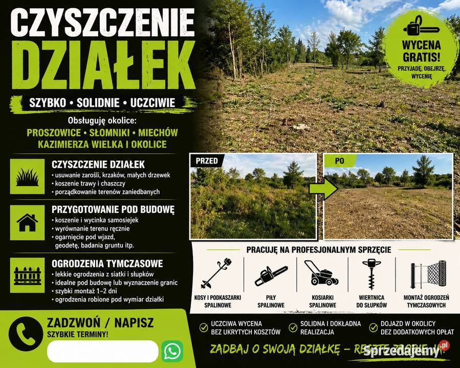 OGŁOSZENIE CZYSZCZENIE DZIAŁEK PRZYGOTOWANIE POD Proszowice