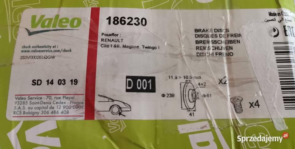 Valeo 186230 Tarcze hamulcowe 2 sztuki Nowe Zamość