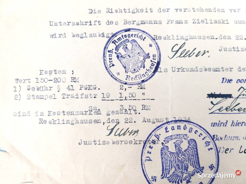 Pełnomocnictwo w języku niemieckim1934r pieczęć Bronisze