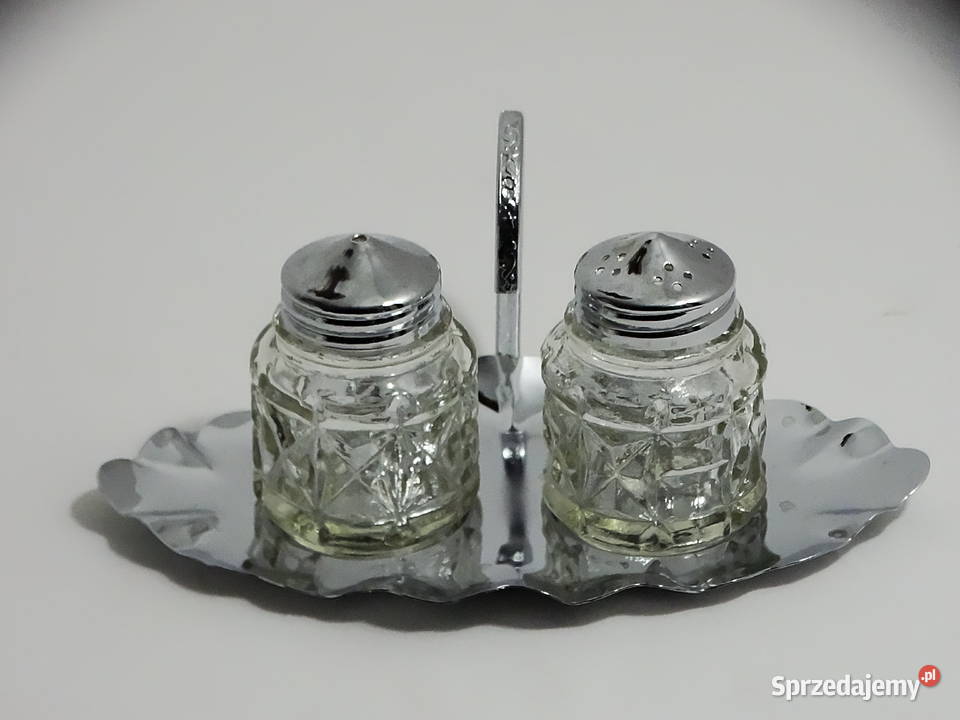 Zestaw przyprawników szkło metal elegancka taca Biłgoraj