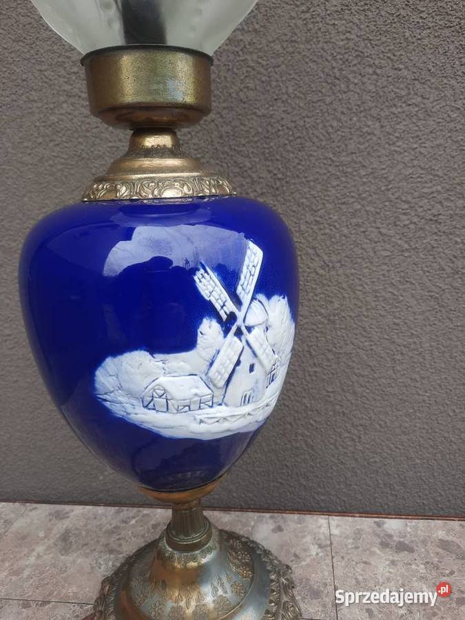 Stara lampa lampka stołowa ceramika kobalt odcienie błękitu
