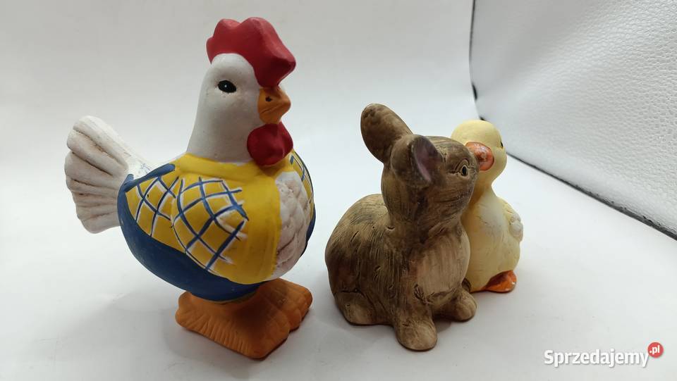 Figurki ceramiczne ptaki kogut kurczak i królik Zamość