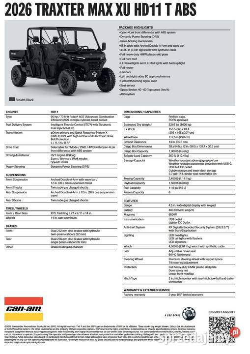CanAm Traxter XU T ABS HD11 Stealth Black 6BTA pełny VAT Nowy Sącz