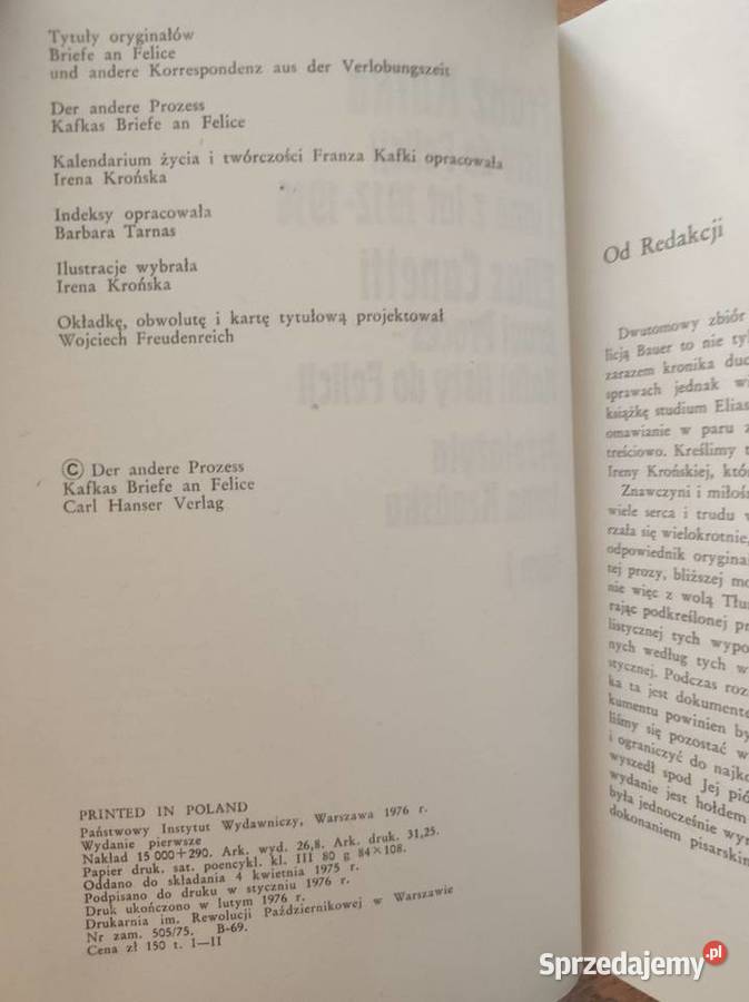 Franz Kafka Listy do Felicji tom 1 2 tom Kielce