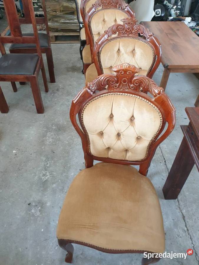 Stylowy Stół krzesła drewno egzotyczne 100cm