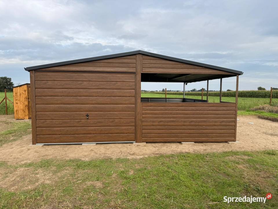 Garaż blaszany 6x5 drewnopodobny z wiatą i 30m2 Pabianice