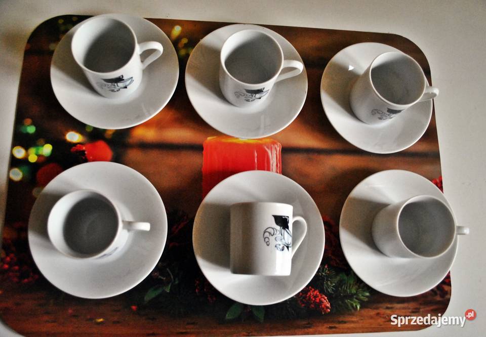 Filiżanki ceramiczne z talerzykiem 6 śląskie