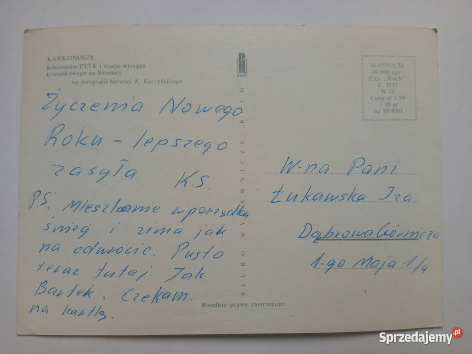 Pocztówka Karkonosze 1970r Dąbrowa Górnicza