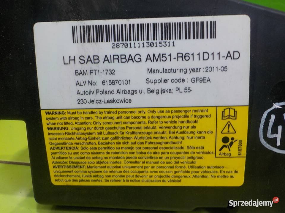 FORD FOCUS MK3 11r HB 5D airbag poduszka fotela Suków