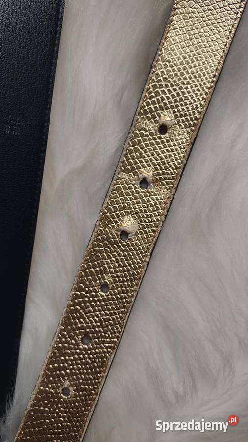 Złoty pasek z orientalną klamrą wzór skóry węża Paski Olkusz