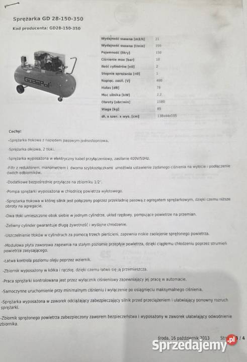 Kompresor Sprężarka tłokowa 150l GD28150350 Pozostałe Świętochłowice