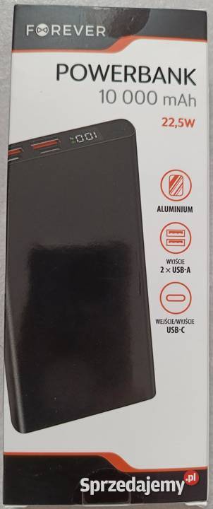 FOREVER powerbank 10000 mAh 225 W aluminium NOWY Elektronika Ełk