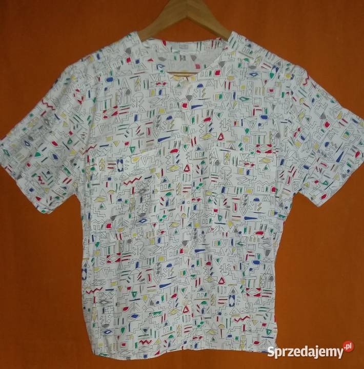 Bluzka biała z krótkim rękawem w kolorowe Łódź