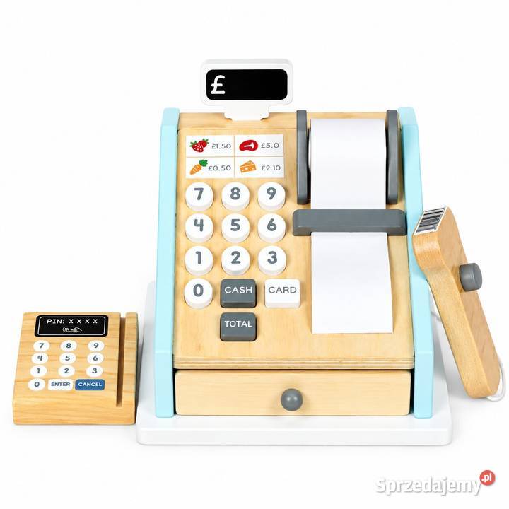 Drewniana kasa fiskalna dzieci ECOTOYS zabawa w