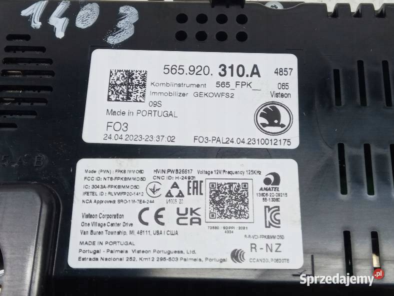 LICZNIK 565920310A Skoda Karoq I 2017 osobowe sprzedam