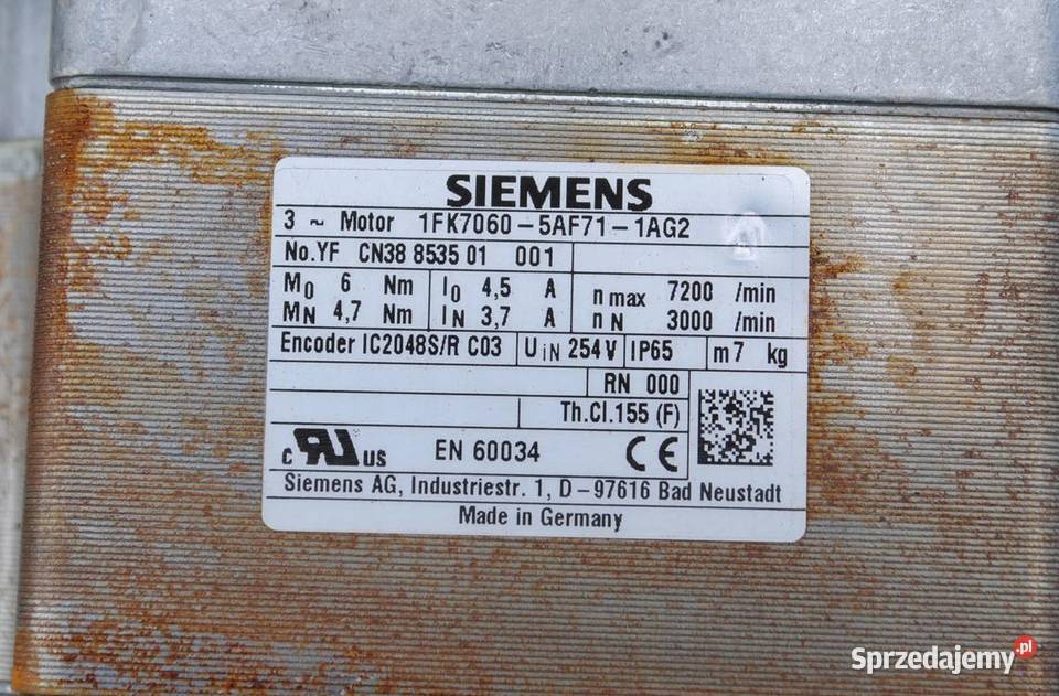 Siilnik SERVOMOTOR 1FK70605AF711AG2 Siemens lubuskie Kargowa