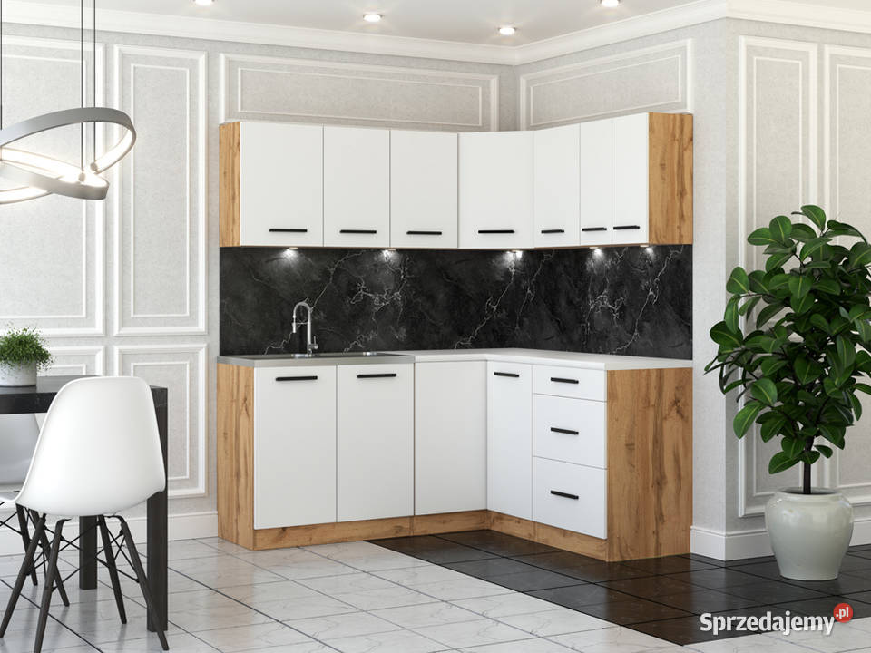 Meble Kuchenne Białe Nowoczesne Narożne Modułowe 145cm Elbląg