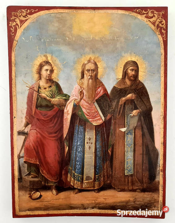 Ikona Święci Katarzyna Cyryl i Metody 1872r 0063 Warszawa