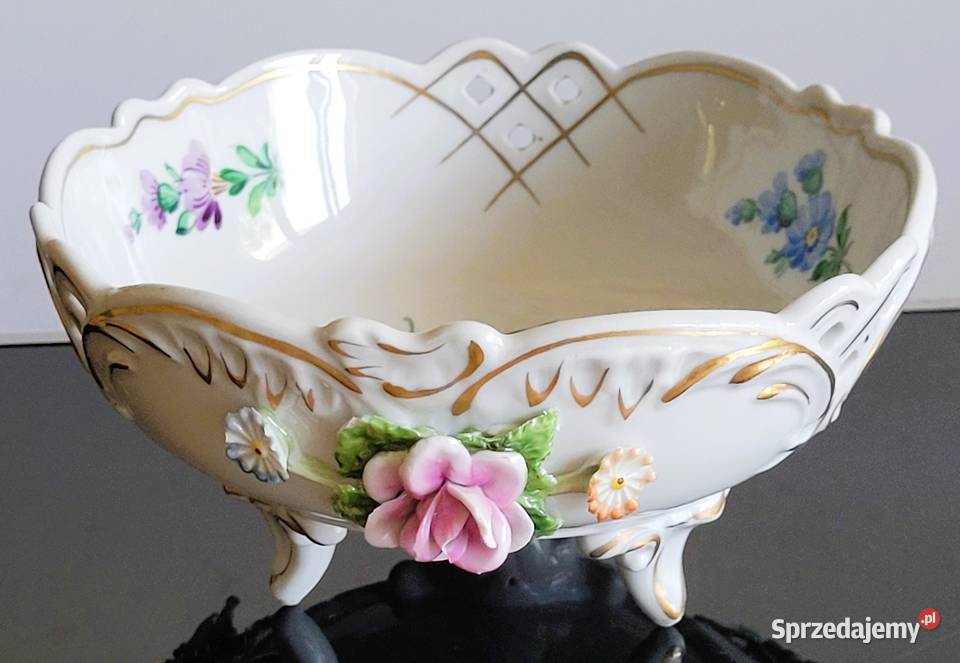 Ażurowa patera w miśnieńskim stylu na nóżkach Kraków