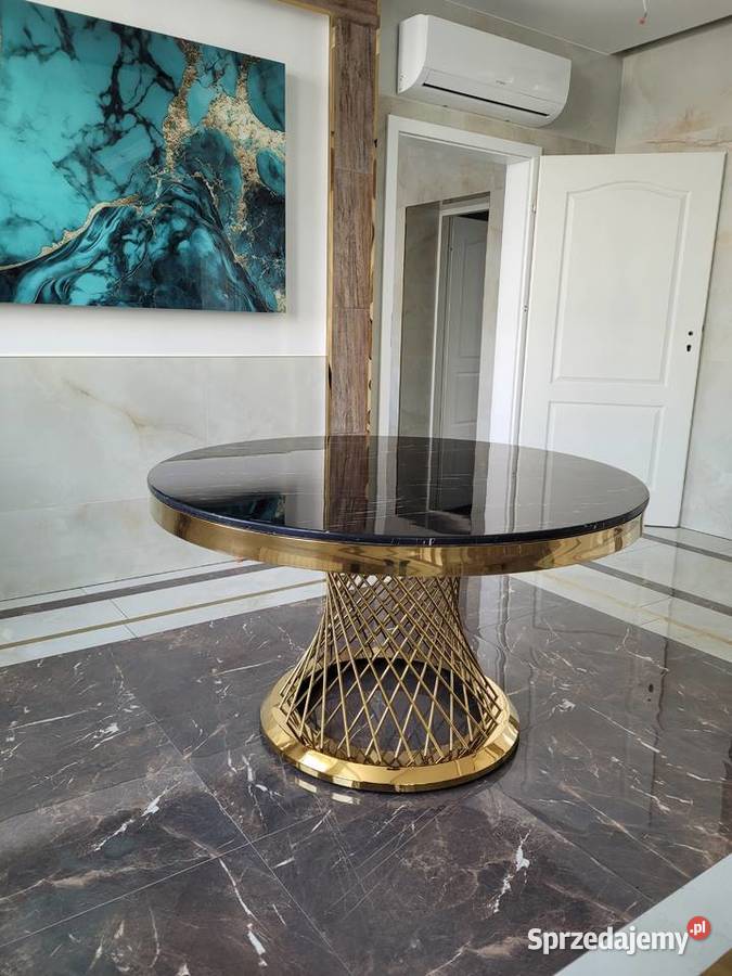 STÓŁ OKRĄGŁY GLAMOUR ZŁOTOCZARNY AKANT Gierałtowiczki