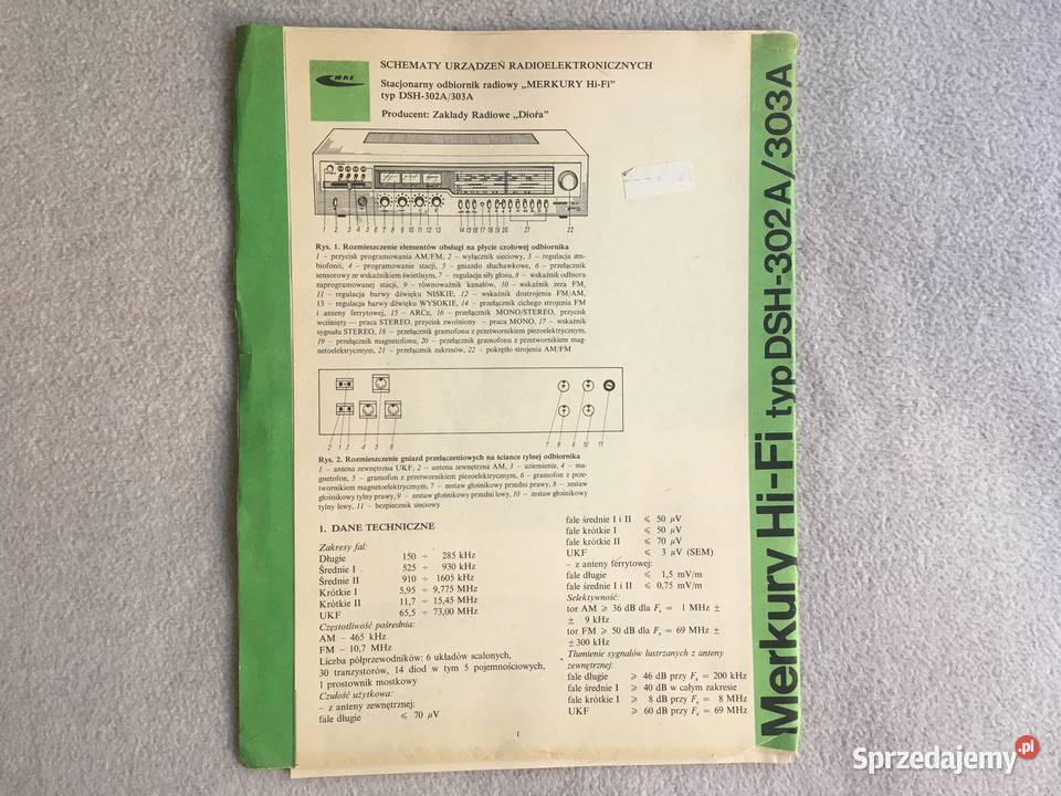 Radio Merkury HiFi DSH 302A303A schematy DTR Kołobrzeg
