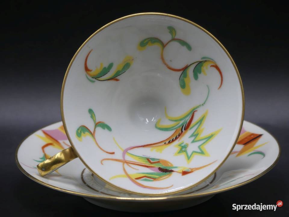 Komplet do mokki art deco Sorau Żary stan niemal Porcelana i szkło Poznań
