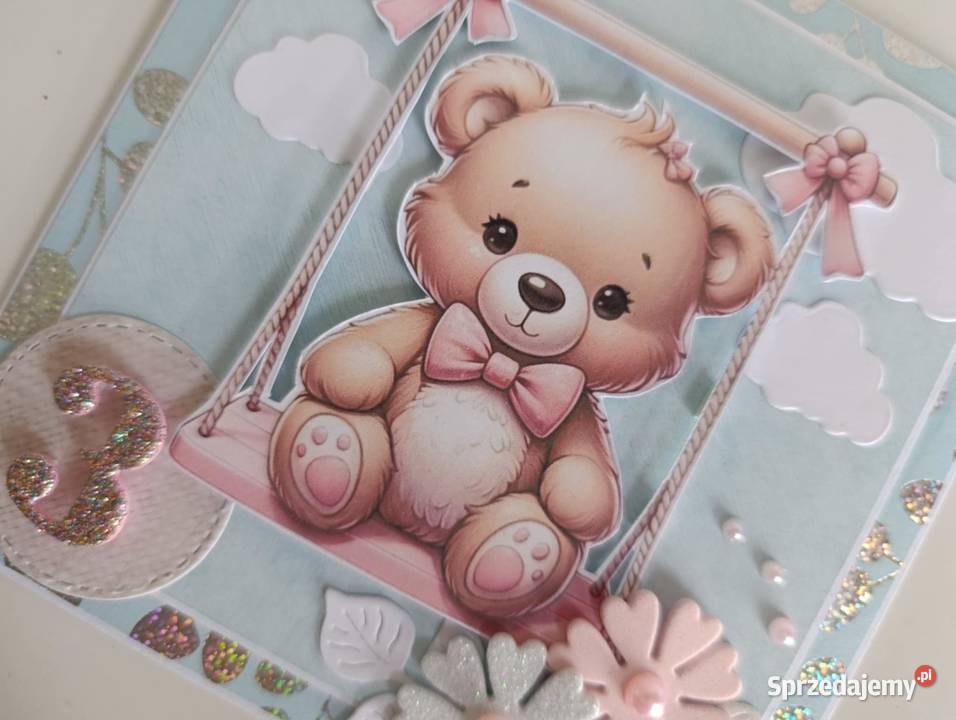 Kartka ręcznie robiona urodzinowa z misiem Rękodzieło Łódź