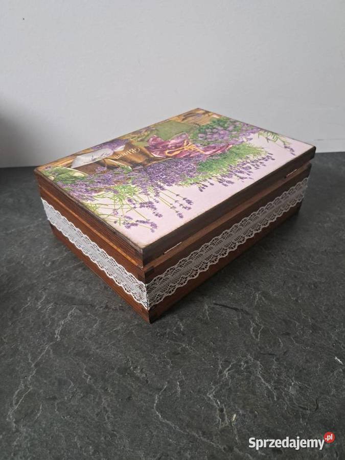 Herbaciarka szkatułka lawenda vintage z koronką Kędzierzyn-Koźle