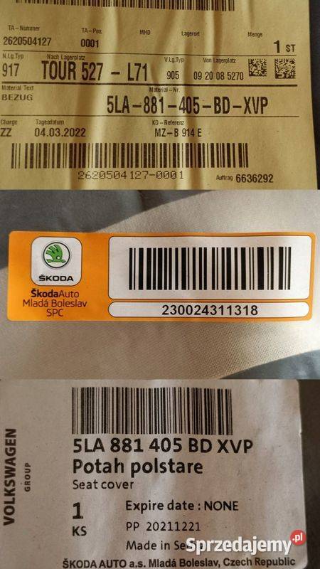 SKODA TAPICERKA MATERIAŁ OBICIE SIEDZISKA 21 osobowe Fotele i kanapy Pleszew