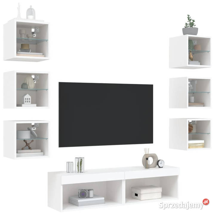 8częściowy zestaw mebli TV z LED biały WM3216633 mazowieckie Warszawa