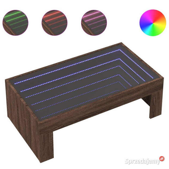 Stolik kawowy z LED Infinity brązowy dąb sprzedam