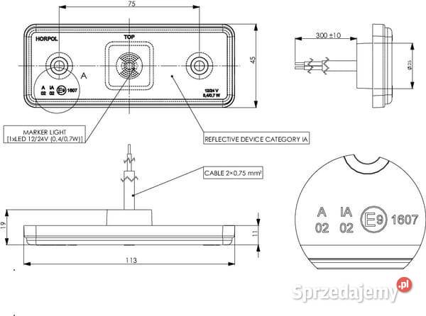 Lampa obrysowa LED 0407W prostokątna 1224V biała Oświetlenie Kamionna