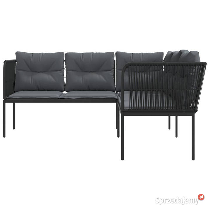 Narożna sofa ogrodowa z poduszkami czarna stal i Ogród Warszawa
