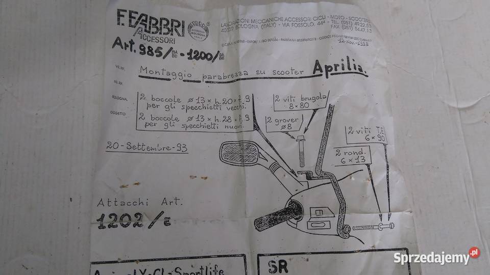 SZYBA OWIEWKA OSŁONA FABBRI MADE IN ITALY Szyby i owiewki podlaskie Bielsk Podlaski sprzedam