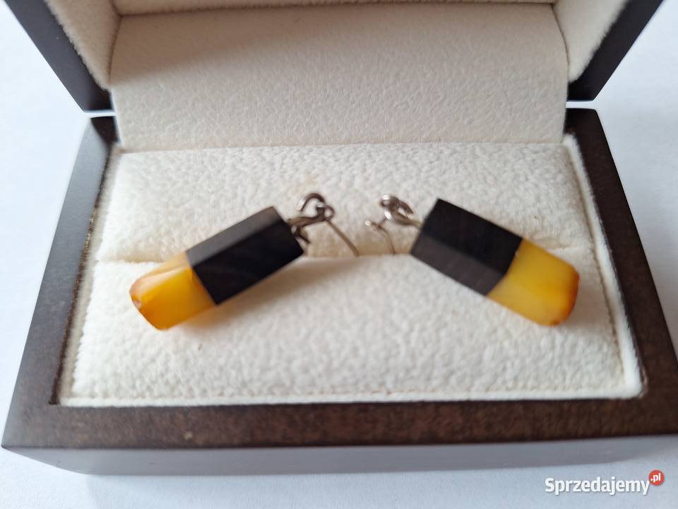 Kolczyki wiszące drewno bursztyn Zegarki i Biżuteria Gdańsk