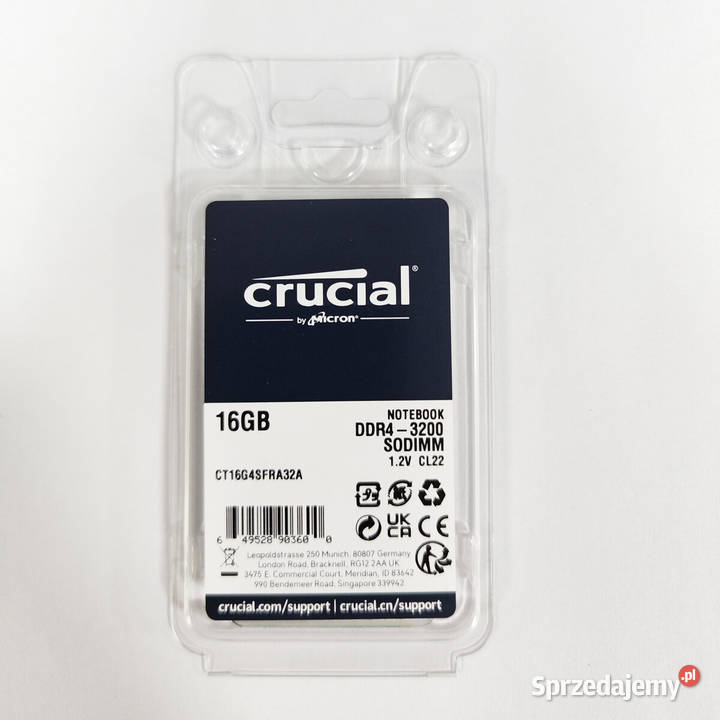 CRUCIAL PAMIĘĆ RAM 16GB DDR4 Sodimm 3200mhz Micron Technology Ząbki