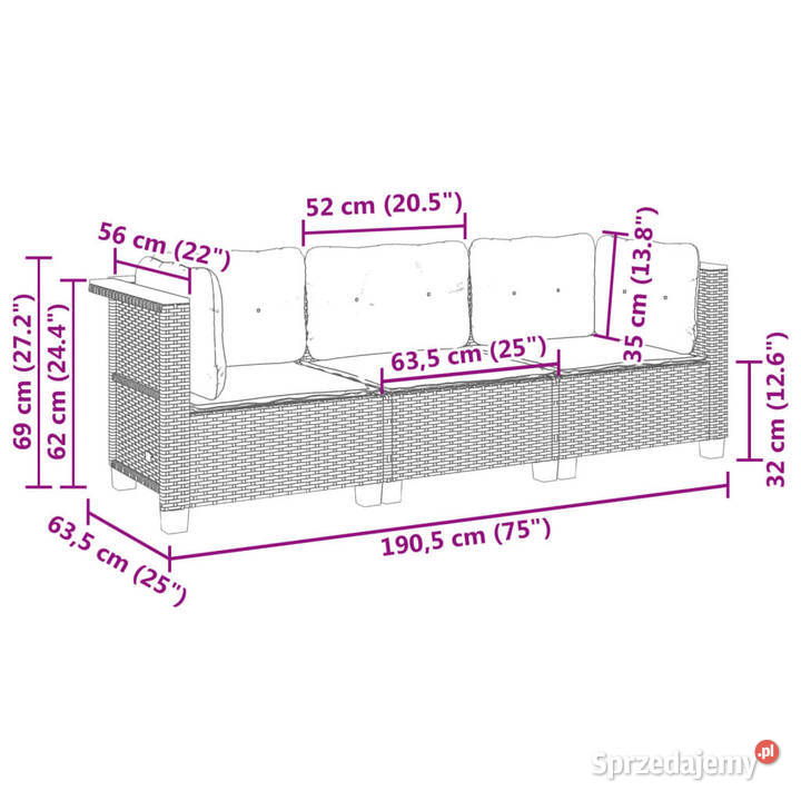 Sofa ogrodowa z poduszkami 3osobowa czarna Warszawa sprzedam