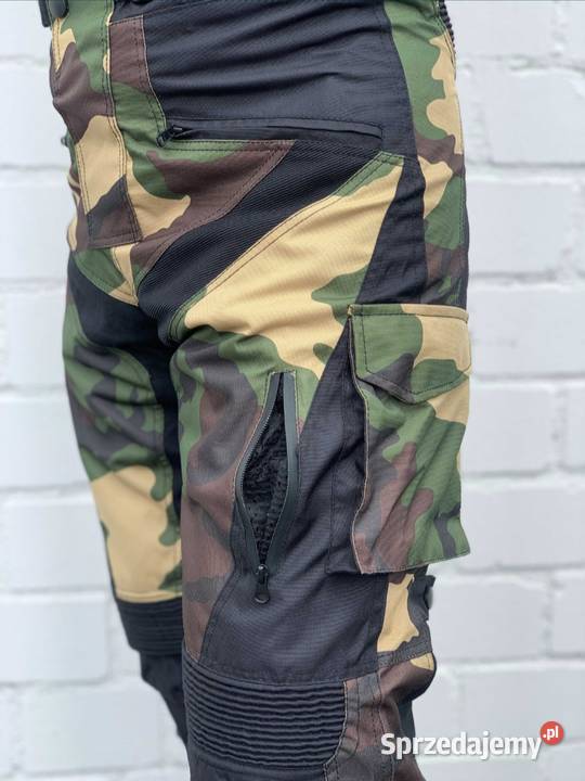 Zielone Moro spodnie na motocykl Bojówki Wstawki lubuskie Witnica